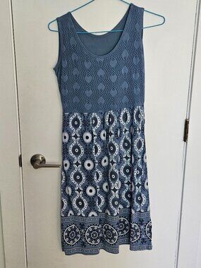 Blue and white midi dress